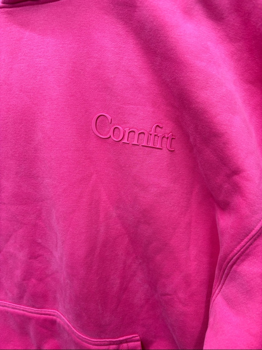 Comfrt Embroidered Women's Hooded Pullover in Hot Pink - Picture 2 of 5